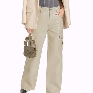 AGOLDE Minka Leather-Blend Cargo‎ Pants- Beige-NWT Size 23